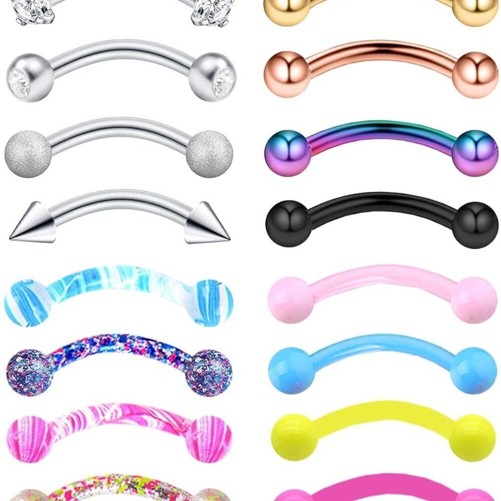 20-48Pcs Stainless Steel Eyebrow Piercing Rook Curved Barbell Kit for Men Women
